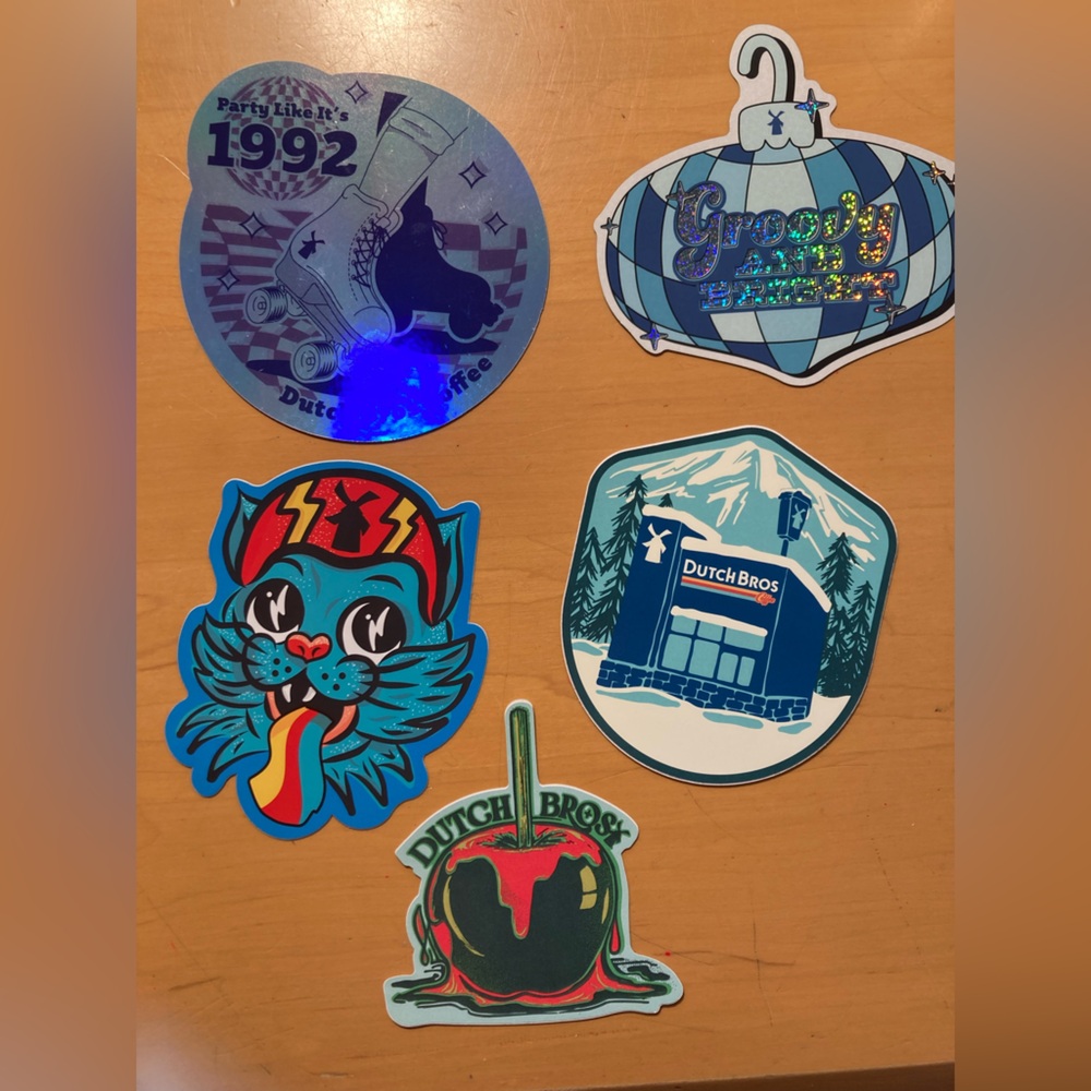 Lot of 5 Rare Hard to find Arizona Dutch Bros Christmas, Halloween stickers